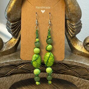 Green Wire Twist Handmade Beaded Earrings